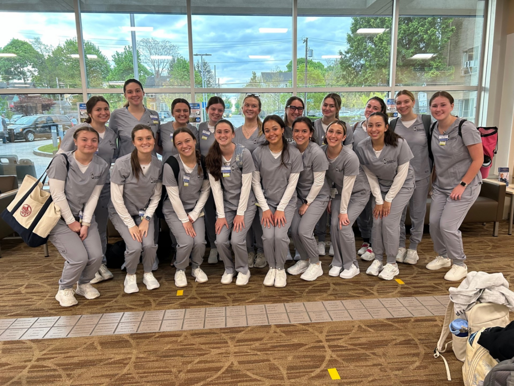 PC Students wear their gray scrubs on day one of Summer Nursing Academy